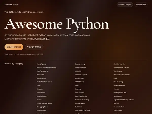 Awesome Python home screenshot