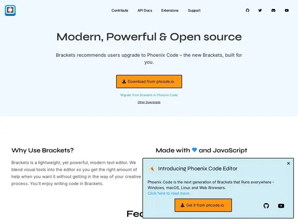 Brackets — Now Phoenix Code | Free Open Source Code Editor with Live Preview home screenshot