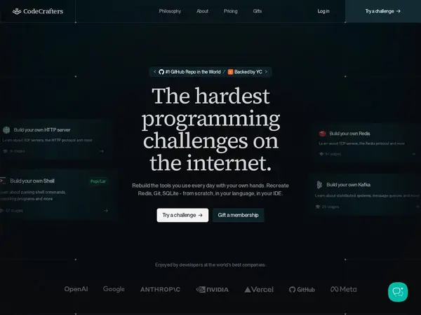 CodeCrafters | The Hardest Programming Challenges on the Internet home screenshot