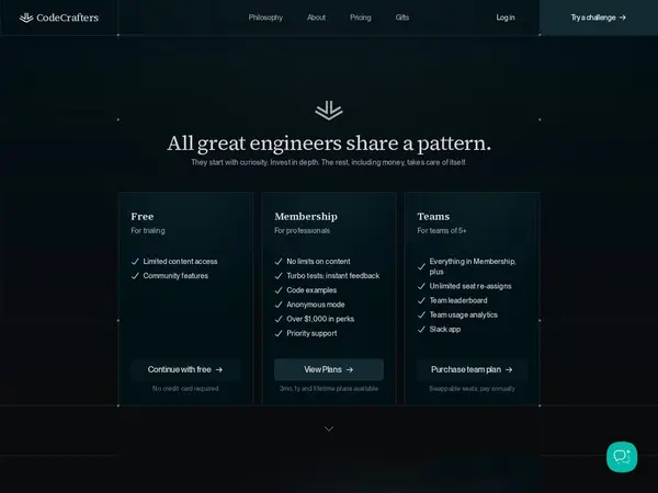 CodeCrafters | The Hardest Programming Challenges on the Internet pricing screenshot
