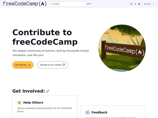 Contribute to freeCodeCamp home screenshot