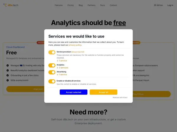 GA4-compatible Analytics - d8a.tech pricing screenshot