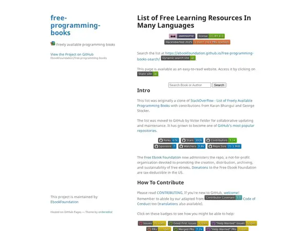 List of Free Learning Resources In Many Languages home screenshot