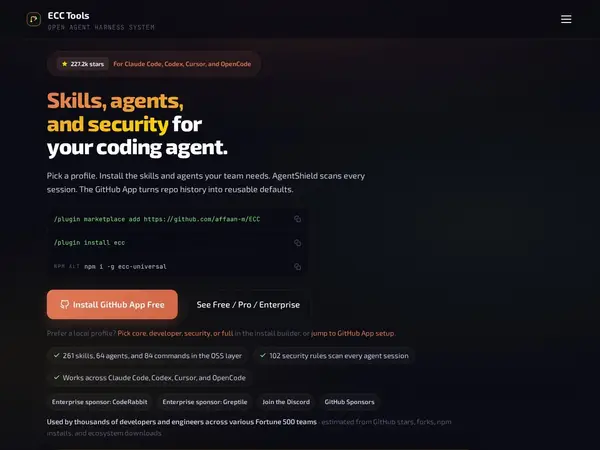 ECC Tools - Open Agent Harness System for GitHub App Automation and Security home screenshot