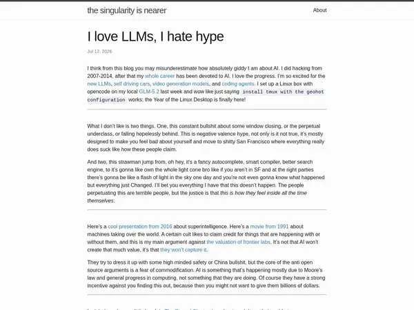 I love LLMs, I hate hype home screenshot