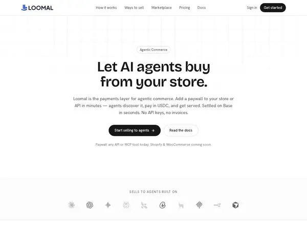 Loomal: Monetize any MCP server in 5 minutes with no % skim. | Product Hunt home screenshot