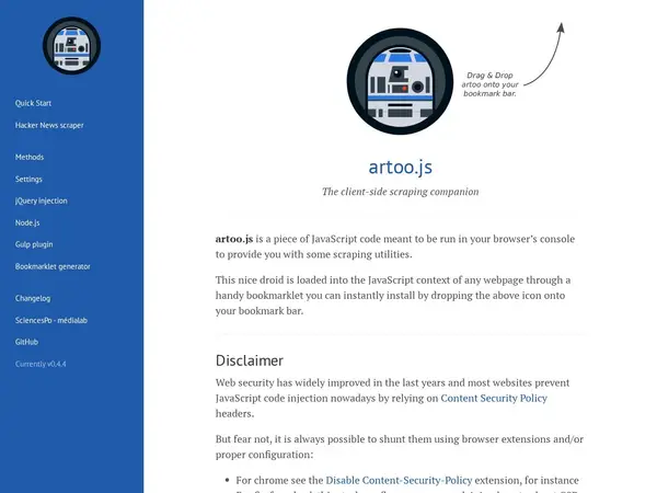 artoo.js · The client-side scraping companion home screenshot