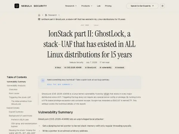 IonStack part II: GhostLock, a stack-UAF that has existed in ALL Linux distributions for 15 years home screenshot