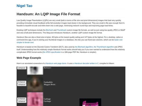 Handsum: An LQIP Image File Format home screenshot