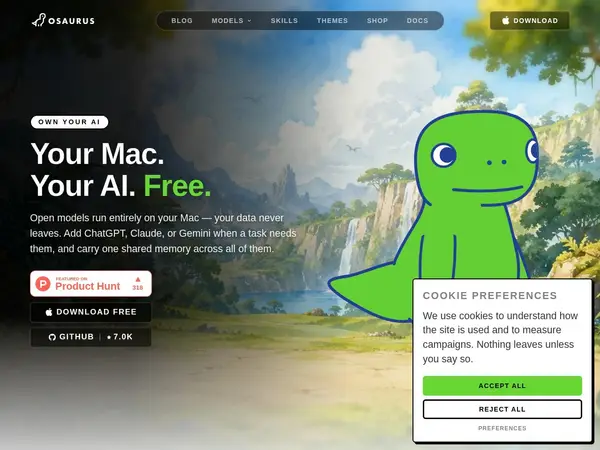 Osaurus: Open source agents that run 100% locally on your Mac | Product Hunt home screenshot