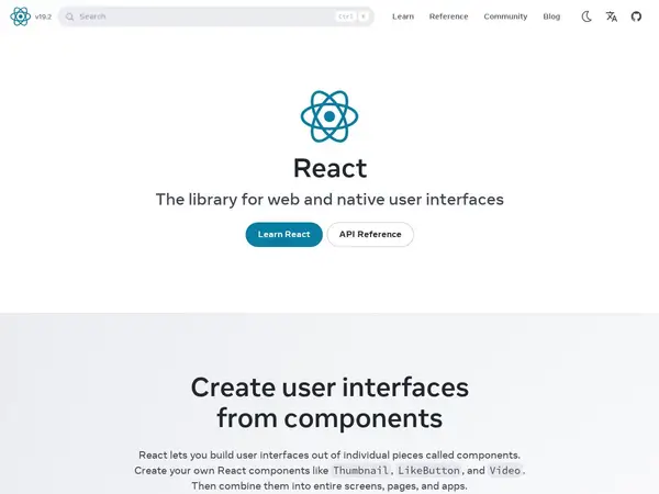 React home screenshot