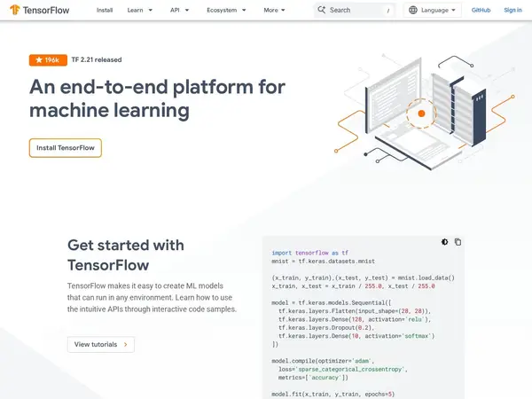 TensorFlow home screenshot
