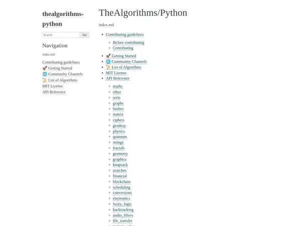 TheAlgorithms/Python — thealgorithms-python documentation home screenshot
